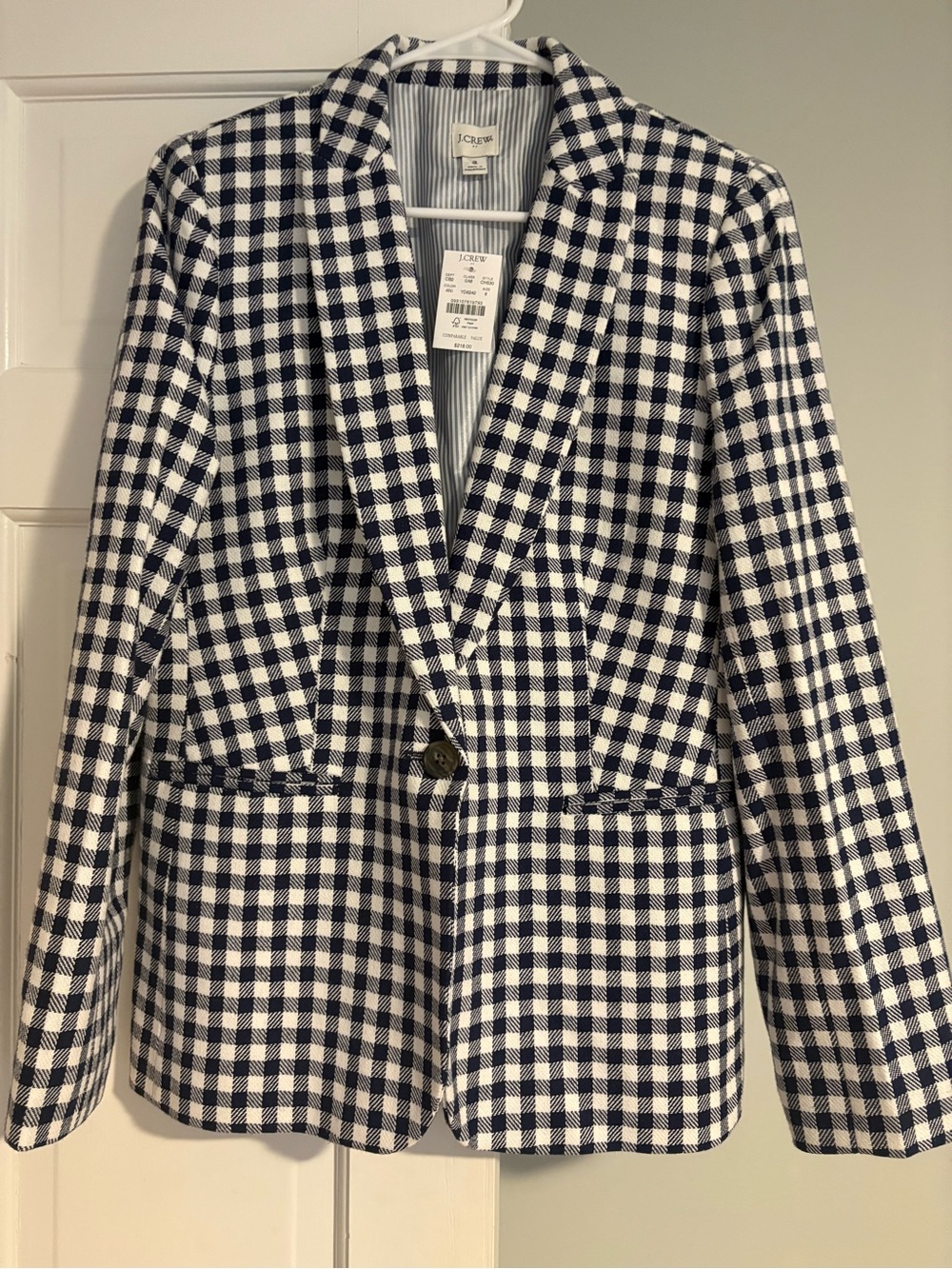 Women’s J.Crew Navy and White Gingham Single-Button Blazer